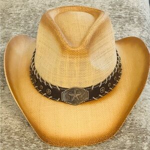 Western Straw Cowboy Hat with Star Concho Band